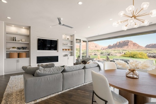 Living room with red rock panorama